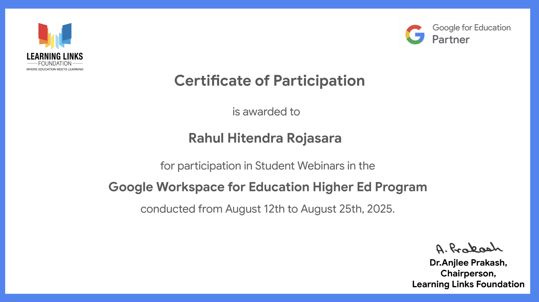 Google Workspace for Education Certificate