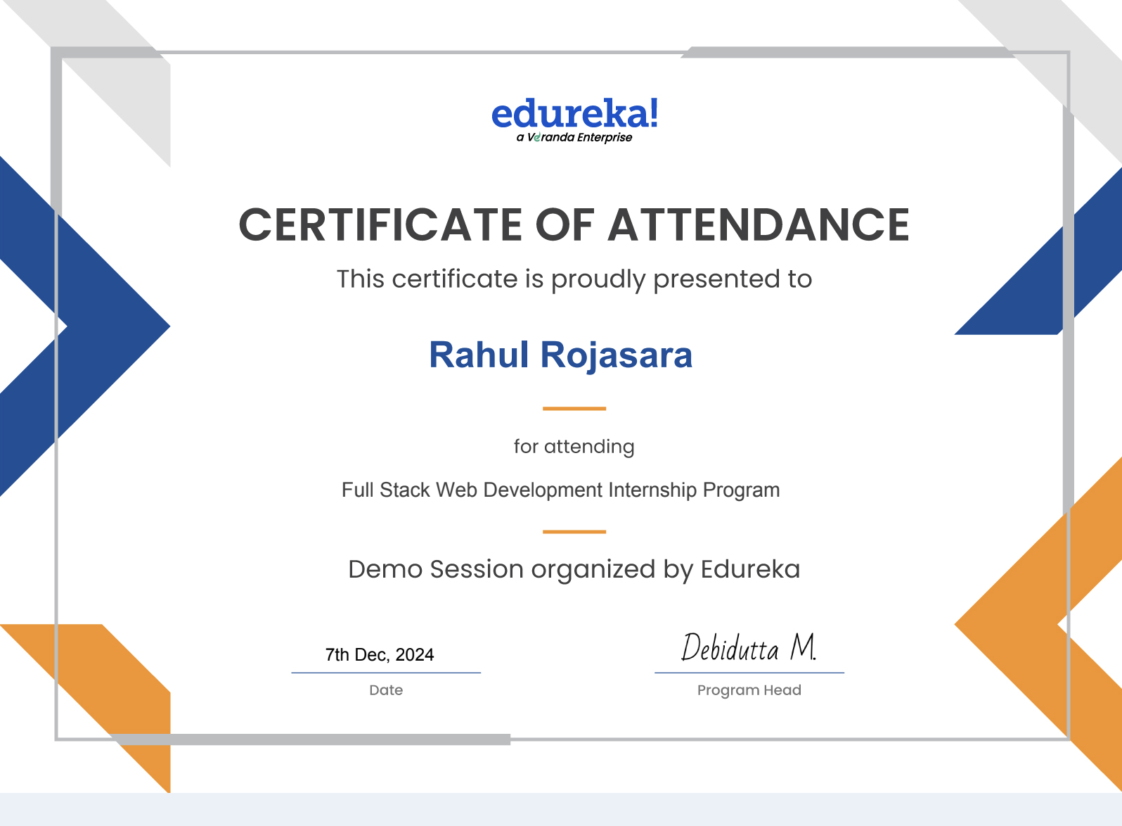Edureka Full Stack Certificate