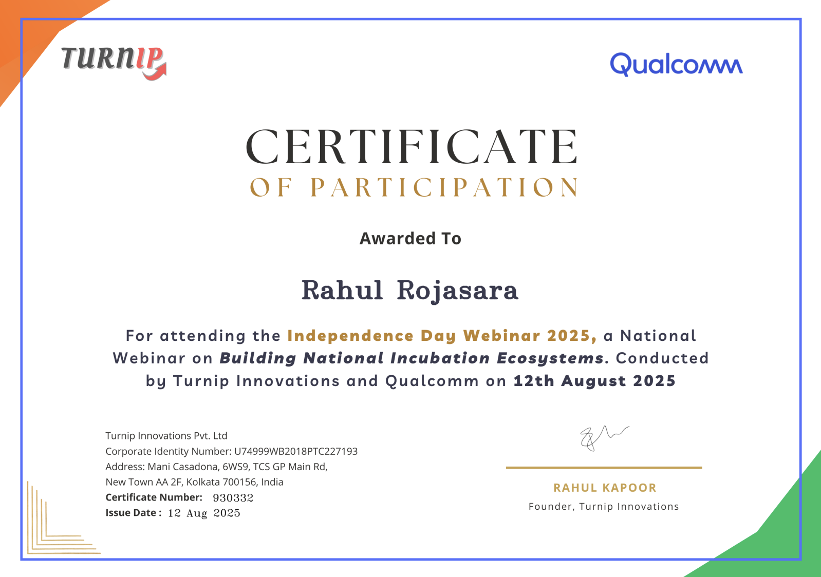Turnip Qualcomm Webinar Certificate