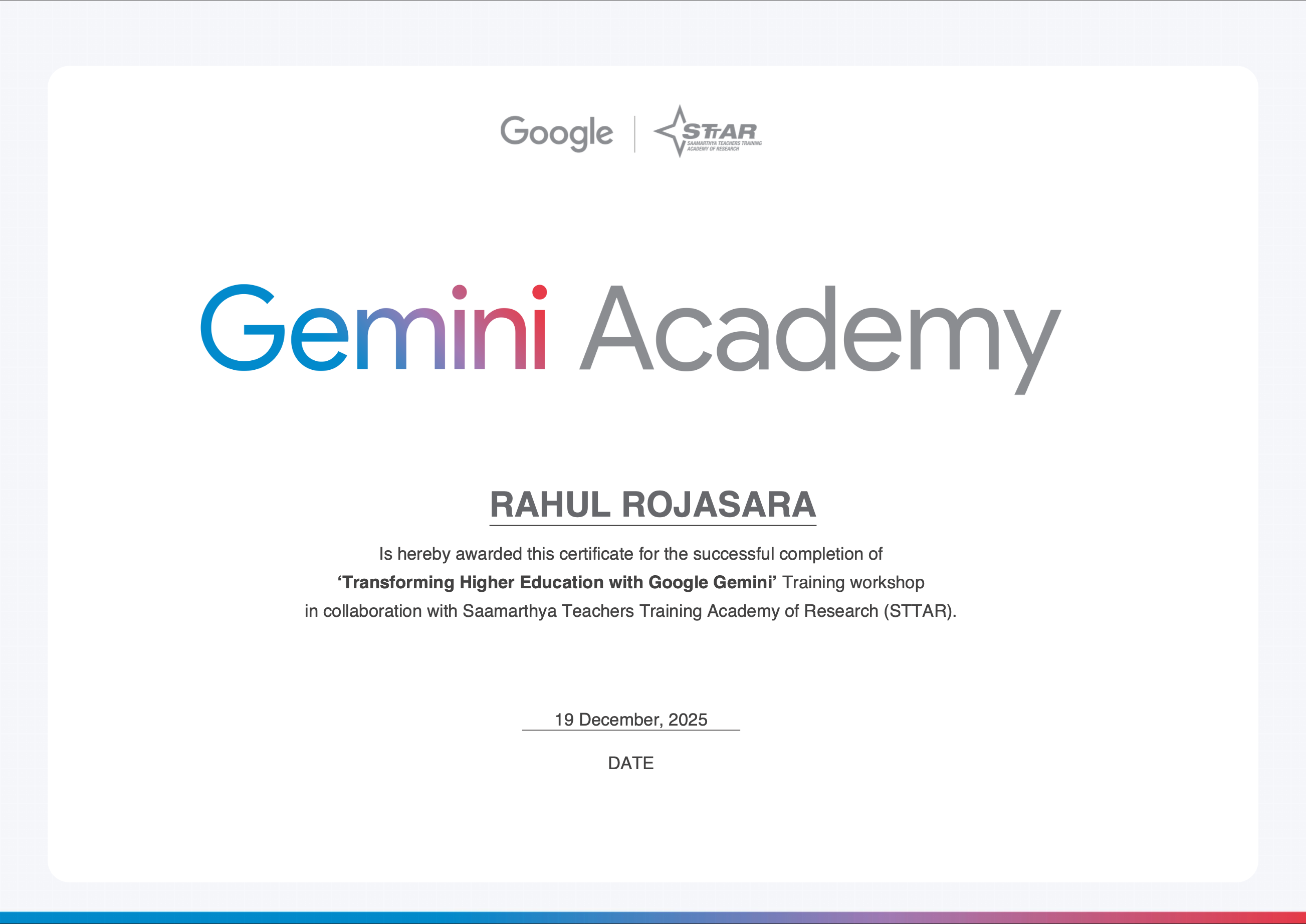 Google Gemini Academy Certificate